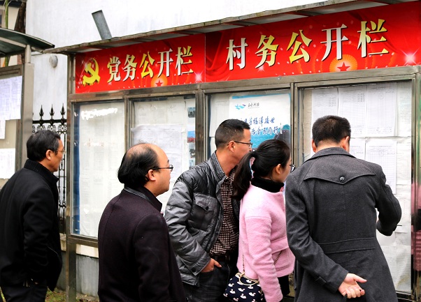 圖為淳安縣紀(jì)檢干部檢查村級財務(wù)公開情況.jpg